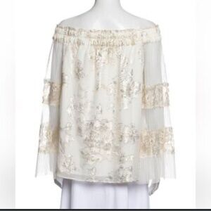 Kobi Halperin Cream Blouse with gold inserts wide mesh sleeves sz L large​